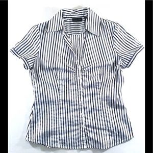 New York & Co Navy Blue & White Button Down Blouse